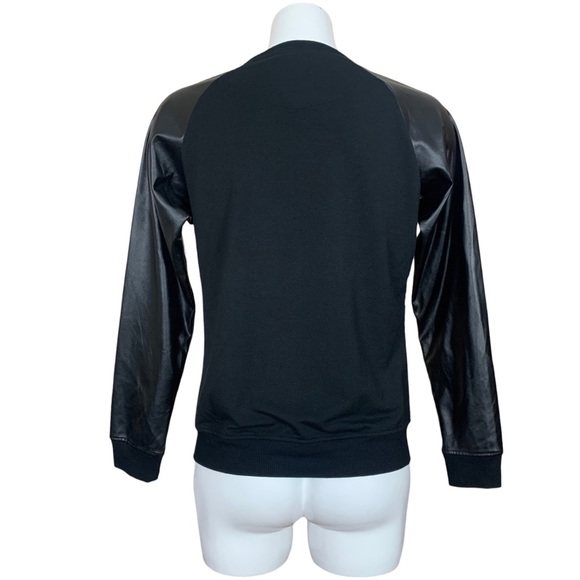 Soho Babe Leopard Face Crew Neck Sweatshirt with Faux Leather Sleeves Large - Picture 6 of 10